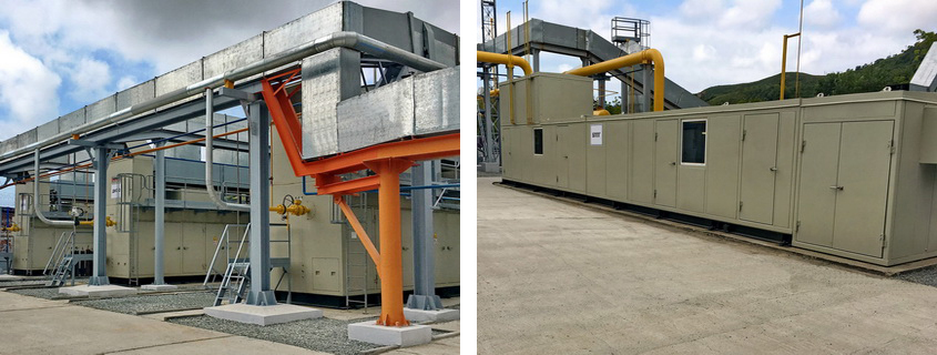 Booster compressor station (on left) and block-type gas treatment unit